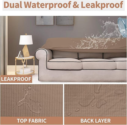 Easy-Going 100% Waterproof Chair Couch Cover,Dual Waterproof Sofa Cover, Stretch Jacquard Sofa Slipcover, Leakproof Furniture Protector for Kids, Pets, Dog and Cat (Chair, Camel)