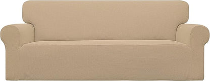 Easy-Going Stretch Sofa Slipcover 1-Piece Sofa Cover Furniture Protector Couch Soft with Elastic Bottom for Kids, Polyester Spandex Jacquard Fabric Small Checks (Sofa, Sand)