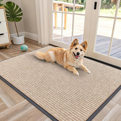 OLANLY Front Door Mat Indoor Outdoor Entrance, Waterproof Heavy Duty Doormat, Fade Resistant, Low Profile, Easy Clean Patio Porch Welcome Floor Mats for Entry, 47x34, Beige