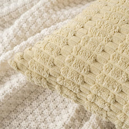 MIULEE Pack of 2 Corduroy Decorative Euro Sham Throw Pillow Covers 24x24 Inch Soft Boho Striped Pillow Covers Modern Farmhouse Home Decor for Sofa Living Room Couch Bed Beige