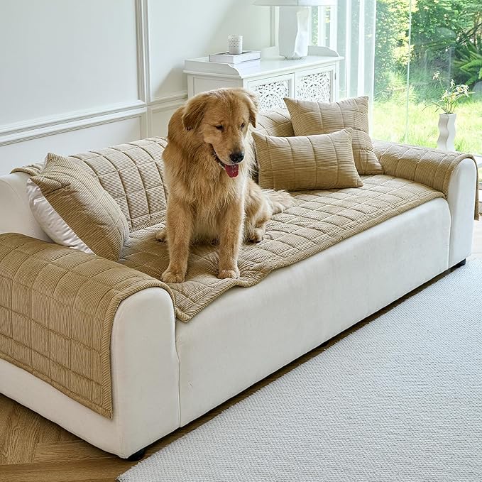 Couch Covers for Dogs Washable, Non Slip Couch Covers for Loveseat Sofa Pet Friendly, Soft Fuzzy Sofa Covers for Pet, Dog Couch Cover Furniture Protector(1PC,Light Brown,27.6"x94.5")