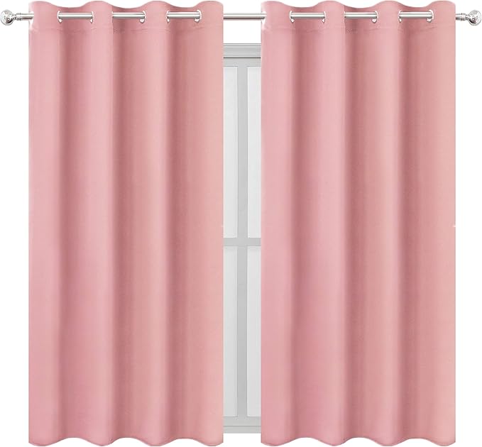 LEMOMO Blackout Curtains 52 x 63 inch/Pink Curtains Set of 2 Panels/Thermal Insulated Room Darkening Bedroom Curtains