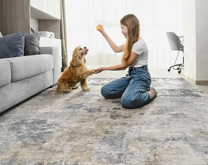 UERMEI 7x9 Area Rug Living Room Rugs - Washable Neutral Modern Abstract Soft Thin Large Rug Indoor Floor No Slip Rug Carpet for Bedroom Under Dining Table Home Office Decor - Blue Grey