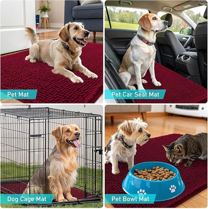 OLANLY Dog Door Mat for Muddy Paws 54x32, Absorbs Moisture and Dirt, Absorbent Non-Slip Washable Doormat, Quick Dry Chenille Mud Mat for Dogs, Entry Indoor Entryway Carpet for Inside Floor, Burgundy