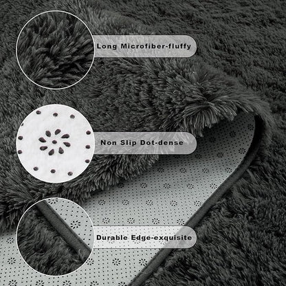 Chicrug Soft Area Rugs for Bedroom Living Room Plush Fluffy Rug 5x8 Feet, Shag Furry Area Rug Carpet Non Shedding for Nursery Children Kids Girls Room Home Decorative, Dark Grey