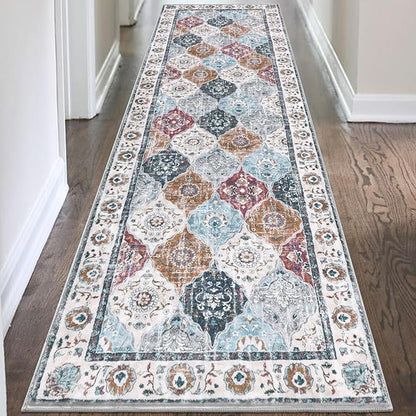 HEBE Hallway Runner Rug 2'8"x8' Washable Vintage Distressed Area Rugs Non Slip Laundry Rug Runner Boho Floor Carpet Runners for Hallways Entryway Laundry Room Kitchen Bathroom