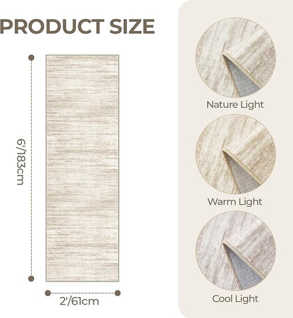 2x6 Runner Rug Non Slip for Entryway, Washable Runners for Kitchen, Soft Thin Hallway Rug for Bedroom, Laundry, Small Stain Resistant Indoor Door Mat(2'x6', Brown/Beige)