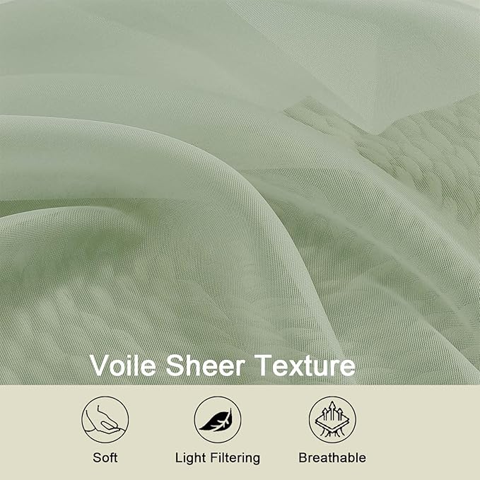 Extra Long Sage Green Sheer Curtains for Bedroom Living Room 120 Inches Long 2 Panels Set, Solid Soft Light Filtering Rod Pocket Sheer Window Curtains, Each 59" Wx120 L Inch