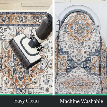 HEBE Hallway Runner Rug 2'x6' Washable Vintage Distressed Area Rugs Non Slip Laundry Rug Runner Boho Floor Carpet Runners for Hallways Entryway Laundry Room Kitchen Bathroom
