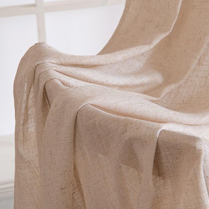 MIULEE Natural Beige Linen Curtains 45 Inch Length 2 Panels for Bedroom Living Room, Soft Linen Textured Window Drapes Semi Sheer Light Filtering Back Tab Rod Pocket Farmhouse Burlap Look Decor