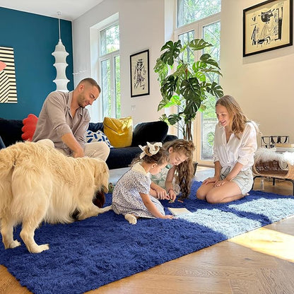OLANLY 6x9 Machine Washable Large Area Rugs for Living Room, Bedroom, Soft Fluffy Shaggy Bedside Rug, Indoor Floor Carpet for Kids Girls and Boys, Dorms, Nursery, Home Decor Aesthetic, Navy Blue
