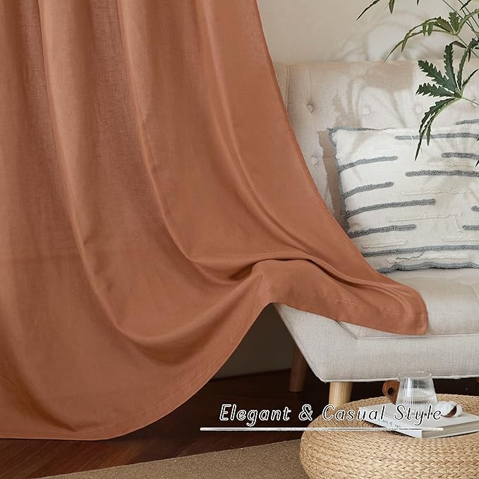 NICETOWN Caramel Linen Curtains for Kitchen, Thick Flax Small Window Treatments Semi Sheer Privacy Assured with Light Through for Cafe/Bathroom, W42 x L36, 2 Panels