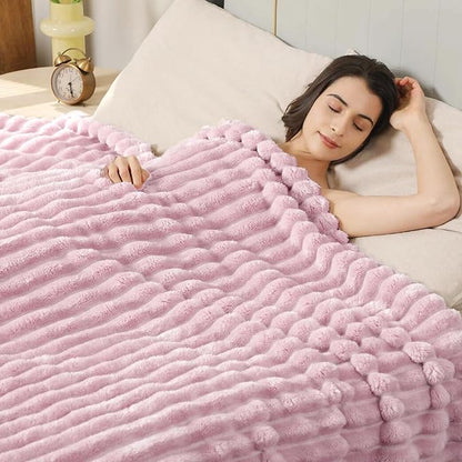 Aganear Fluffy Throw Blanket for Couch,3D Ribbed Jacquard Warm Fuzzy Blanket for Couch, Home Decor for Lightweight Cozy Soft Throw for All Seasons(Pink,50"×60")