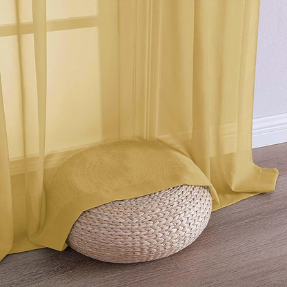 Chyhomenyc Gold Sheer Curtains 90 Inches Long 2 Panels, Light Filtering Gold Curtains for Living Room, Soft Gentle Voile Rod Pocket Bedroom Window Drapes, 59Wx90L Inch, 2PCS