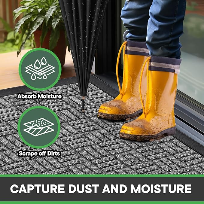 Mibao Front Door Mat, Heavy Duty Durable Welcome Mat for Outdoor Indoor, Dirt Trapper Waterproof Super Absorbent Door Mat for Entryway Outside Patio Porch, 47" x 24", Light Grey