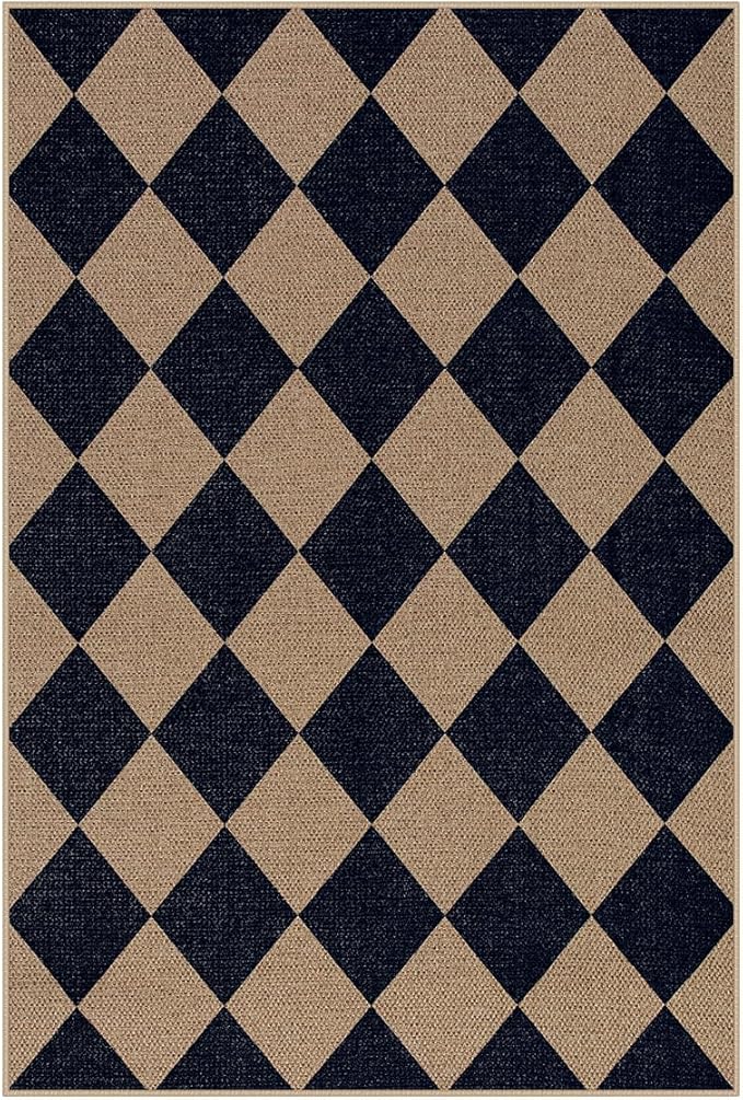 Lahome Colette Checkered Easy Jute Kitchen Rug, 2x3 Indoor Door Mat Small Neutral Area Rug, Farmhouse Diamond Non Slip Non Shedding Lightweight Floor Carpet for Entry Porch