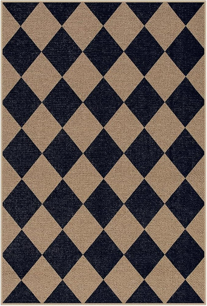 Lahome Colette Checkered Easy Jute Kitchen Rug, 2x3 Indoor Door Mat Small Neutral Area Rug, Farmhouse Diamond Non Slip Non Shedding Lightweight Floor Carpet for Entry Porch