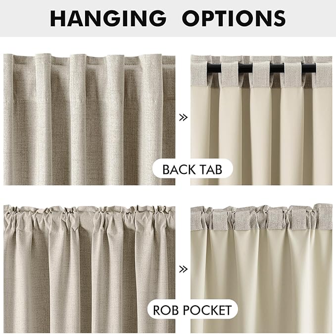 MIULEE 100% Blackout Linen Curtains for Bedroom, Stone Solid Luxury Decor Thermal Insulation Room Darkening Drapes for Living Room Nursery Back Tab Rod Pocket 42 x 63 Inches, 2 Panels