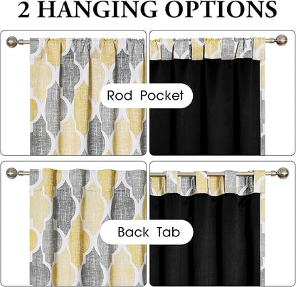 Beauoop 100% Blackout Curtains 84 Inches Long 2 Panels for Bedroom Living Room Yellow Grey Moroccan Geo Room Darkening Thermal Insulated Soundproof Rod Pocket Back Tab Window Treatments Drapes, 50x84