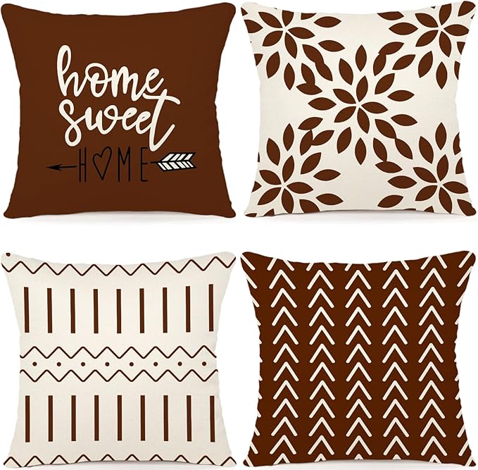 YCOLL Pillow Covers 18x18 Set of 4, Modern Sofa Throw Pillow Cover Decorative Linen Fabric Pillow Case for Couch Bed Car, Coffee