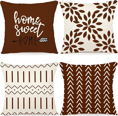 YCOLL Pillow Covers 18x18 Set of 4, Modern Sofa Throw Pillow Cover Decorative Linen Fabric Pillow Case for Couch Bed Car, Coffee
