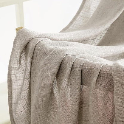 MIULEE Burlywood Birch Linen Curtains 96 Inches Long 2 Panels for Bedroom Living Room, Soft Linen Textured Window Drapes Semi Sheer Light Filtering Back Tab Rod Pocket Farmhouse Burlap Look Decor