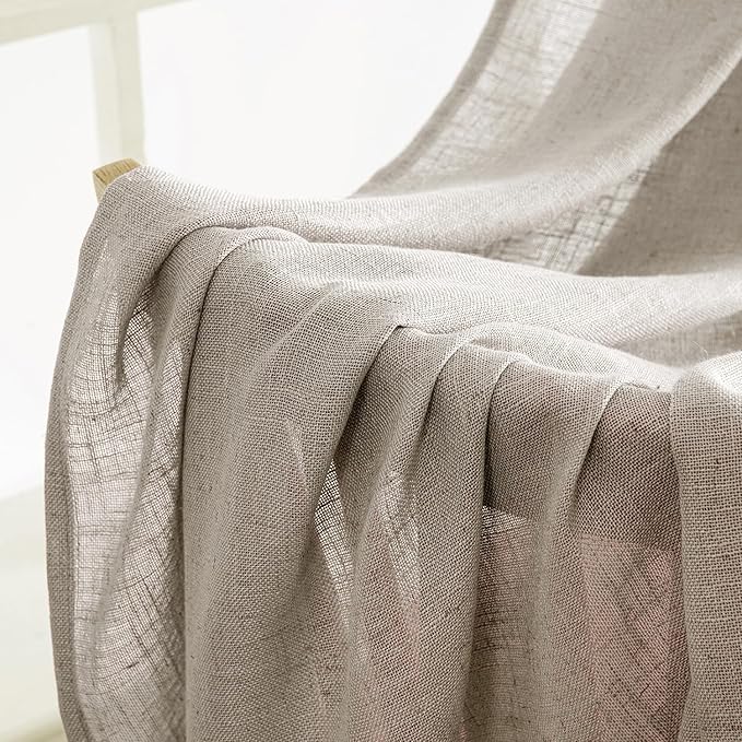 MIULEE Burlywood Birch Linen Curtains 90 Inch Long 2 Panels for Bedroom Living Room, Soft Linen Textured Window Drapes Semi Sheer Light Filtering Back Tab Rod Pocket Farmhouse Modern Burlap Look Decor