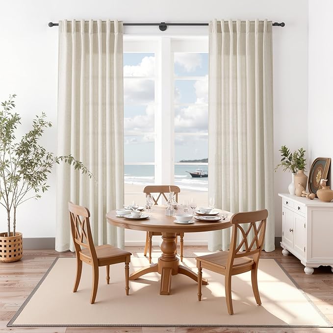 Nanspring Vanilla Linen Curtains for Living Room 72 Inches Long Luxury Light Filtering Semi Sheer Curtain Back Tab Modern Farmhouse Decor Elegant Coastal Drapes for Bedroom Office 52x72, 2 Panels