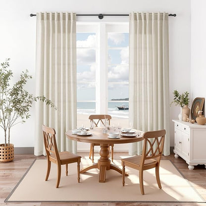 Nanspring Vanilla Linen Curtains for Living Room 72 Inches Long Luxury Light Filtering Semi Sheer Curtain Back Tab Modern Farmhouse Decor Elegant Coastal Drapes for Bedroom Office 52x72, 2 Panels