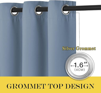 NICETOWN Stone Blue Blackout Doorway Curtains 78 inches Long, Grommet Light Blocking Window Treatments Sound Reducing Privacy Drapes for Living Room/Bedroom, 2 Panels, W52 x L78