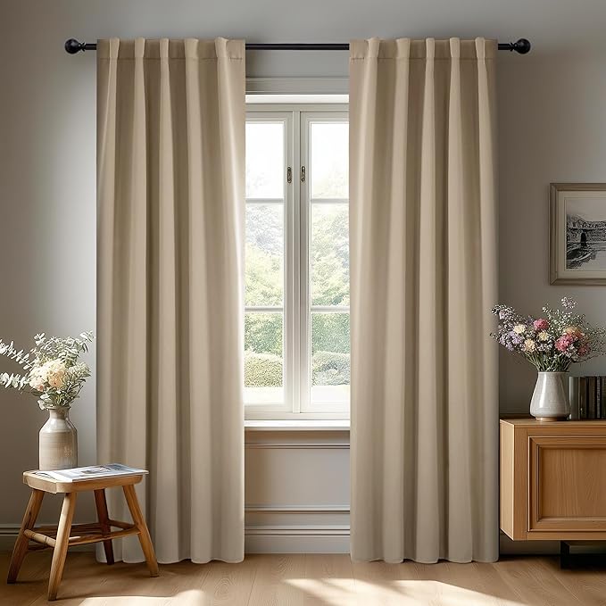 Deconovo Blackout Curtains, Thermal Insulated, W42 x L72 2 Panels, Back Tab, Machine Washable, Room-Darkening Drapes for Bedroom/Living Room Khaki