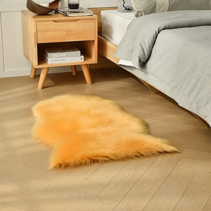 duduta Yellow Faux Sheepskin Rug 2x3 ft, Small Fluffy Shag Fur Rug for Bedroom Dorm Nursery Chair Covers Decor Non Slip