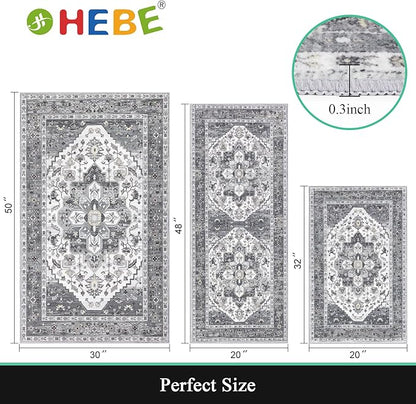 HEBE Boho Kitchen Rug Sets 3 Piece with Runner Non Slip Kitchen Rugs and Mats Washable Kitchen Mats for Floor Thick Kitchen Floor Mat Carpet Runner Rugs for Hallway Laundry Holiday Decor