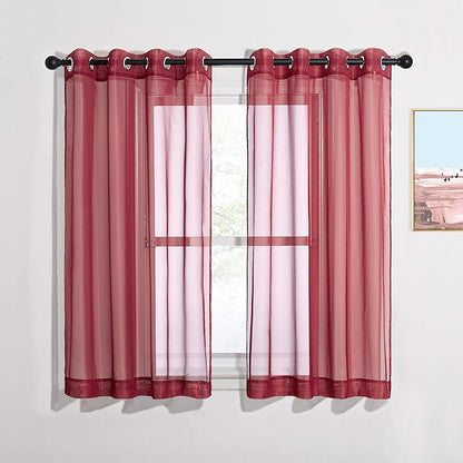 NICETOWN Christmas Sheer Window Curtains for Bedroom - Ring Top Light Weight Diaphanous Voile Drapes for Thanksgiving Day/New Year (54" W x 45" L, Haute Red, 2 Panels)