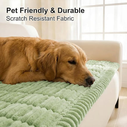 Smiry Couch Cover for Dogs Washable, Non Slip Fuzzy Pet Couch Covers for 3 Cushion Sofa Pet Friendly, Thick Soft Sofa Slipcovers Cushion Protector (Green, 27.6" x 70.9")
