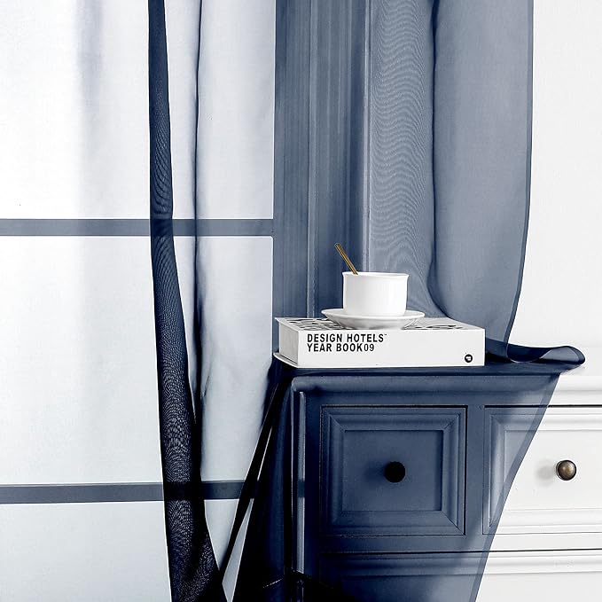 Simplebrand Sheer Curtains 72 Inches Long 2 Panels for Living Room, Dual Rod Pockets Airy Window Treatments Voile Curtains Sheer Panels Lightweight for Front Back Patio Glass Door, Navy, 42" Width