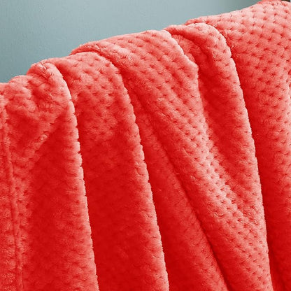 Exclusivo Mezcla Fleece Throw Blanket, Super Soft and Warm Blankets for Couch, Sofa and Bed Waffle Textured, Cozy, Fuzzy and Lightweight (Coral Orange, 40x50 Inches)