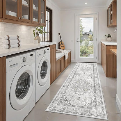 Madane Hallway Runner Rug - 2x5 Rug Runner Washable Runner Rugs Non-Slip Low-Pile Kitchen Runner Rug Laundry Room Rug Throw Carpet for Entrance Bedroom Living Room (2'x5', Grey)