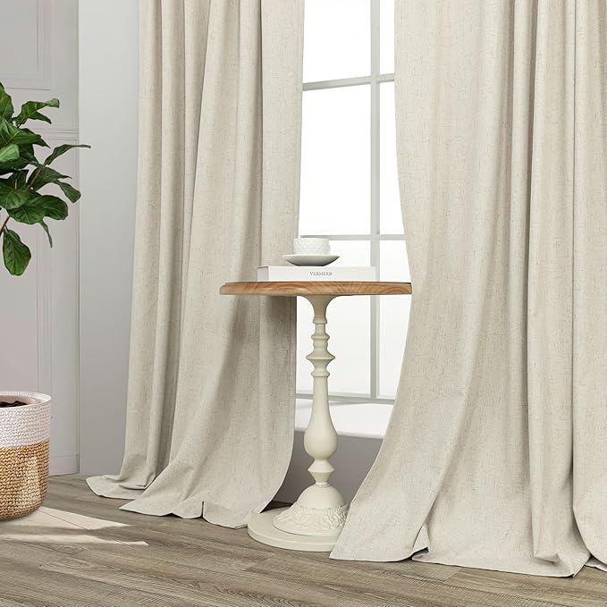 Extra Long Blackout Curtains for 10 Feet High Ceiling Living Room Large Window Back Tab Flax Linen Look Drapes 120 Inches Long 2 Panels Noise Cancelling Thermal Light Blocking Farmhouse Luxury Beige