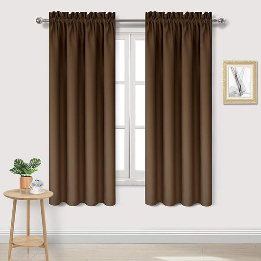 DWCN Brown Room Darkening Blackout Curtains - Rod Pocket Thermal Insulated Privacy Energy Saving Window Curtain Drapes 42x 72 inch Length, Set of 2 Bedroom Living Room Curtains