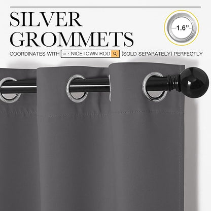 NICETOWN Grey Blackout Curtain Panels for Bedroom, 2 Panels, W29 x L36-inch, Thermal Insulated Grommet Top Blackout Draperies and Drapes for Basement