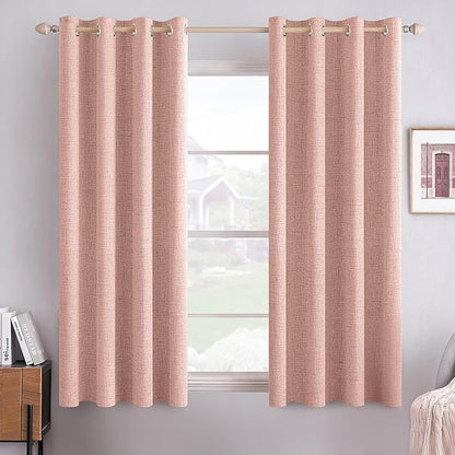 MIULEE Linen Curtains for Bedroom 100% Blackout Thermal Insulated Blush Pink Grommet Room Darkening Curtains & Drapes for Living Room Nursery 52 x 63 Inch (2 Panels)