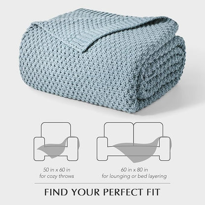 EVERGRACEHOME Chunky Chenille Knit Throw Blanket for Couch, Soft Luxurious Moss Stitch Blankets for Bed, Cozy Decorative Farmhouse Knitted Throws for Sofa, Chambray Blue, 60" x 80"