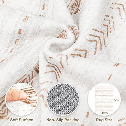Nakagishi Area Rug Living Room Rugs: 4x6 Soft Machine Washable Boho Neutral Farmhouse Stain Resistant Moroccan Indoor Floor Carpet for Bedroom Nursery Kids Entryway Kitchen Entry Bedside Home- Brown