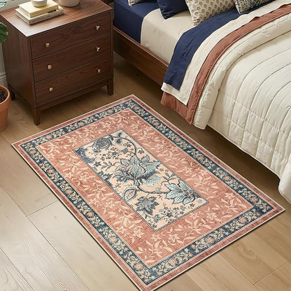 GarveeHome Terracotta Teal 2x3 Door Mat Indoor Rugs for Entryway Provence Small Botanical Grove Cottage core Washable Non-Slip Low-Pile Rug for Bedroom Bathroom Entrance TPE Backing