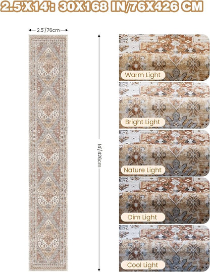 Washable Runner Rug 2.5x14, Non-Slip Long Kitchen Mats for Floor, Vintage Rug for Entryway, Soft Hallway Runner for Dining Room, Bedroom, Living Room(Orange,2.5'x14')