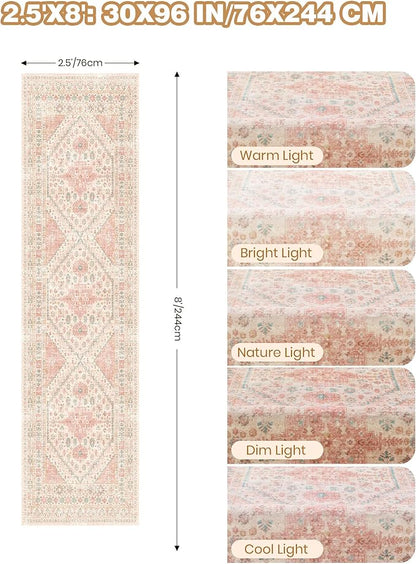Kitchen Runner Rug Non Slip Washable 2.5x8, Soft Low Pile Entryway Rug Runners for Hallways,Carpet Runner for Living Room,Kitchen, Laundry, Bathroom(Pink,2.5'x8')