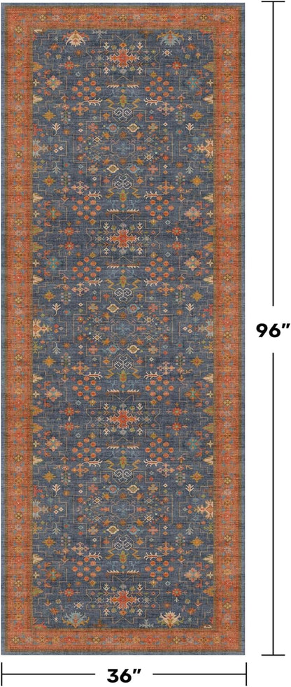 Hazo Haus Washable 3x8 Long Runner for Wide Kitchen Floor - Navy Blue 8ft Hallway Runner Rug, Pet Friendly Waterproof Non Slip with Rubber Backing, Stain Resistant Area Rug