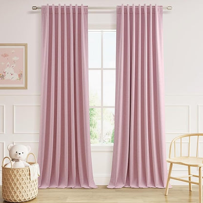 Guken 100% Blackout Curtains 120 Inch Length 2 Panels Set for Living Room Bedroom Back Tab Thermal Insulated Black Out Linen Drapes Room Darkening Rose,52x120