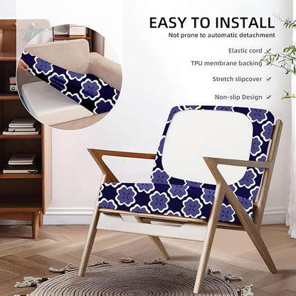 8Pcs Outdoor Cushion Covers, Patio Cushion Covers,Stretch Elastic Slipcovers, Replacement Washable & Reusable Furniture Protector for Patio Couch(Dark Blue Geometric Pattern,8PCS)